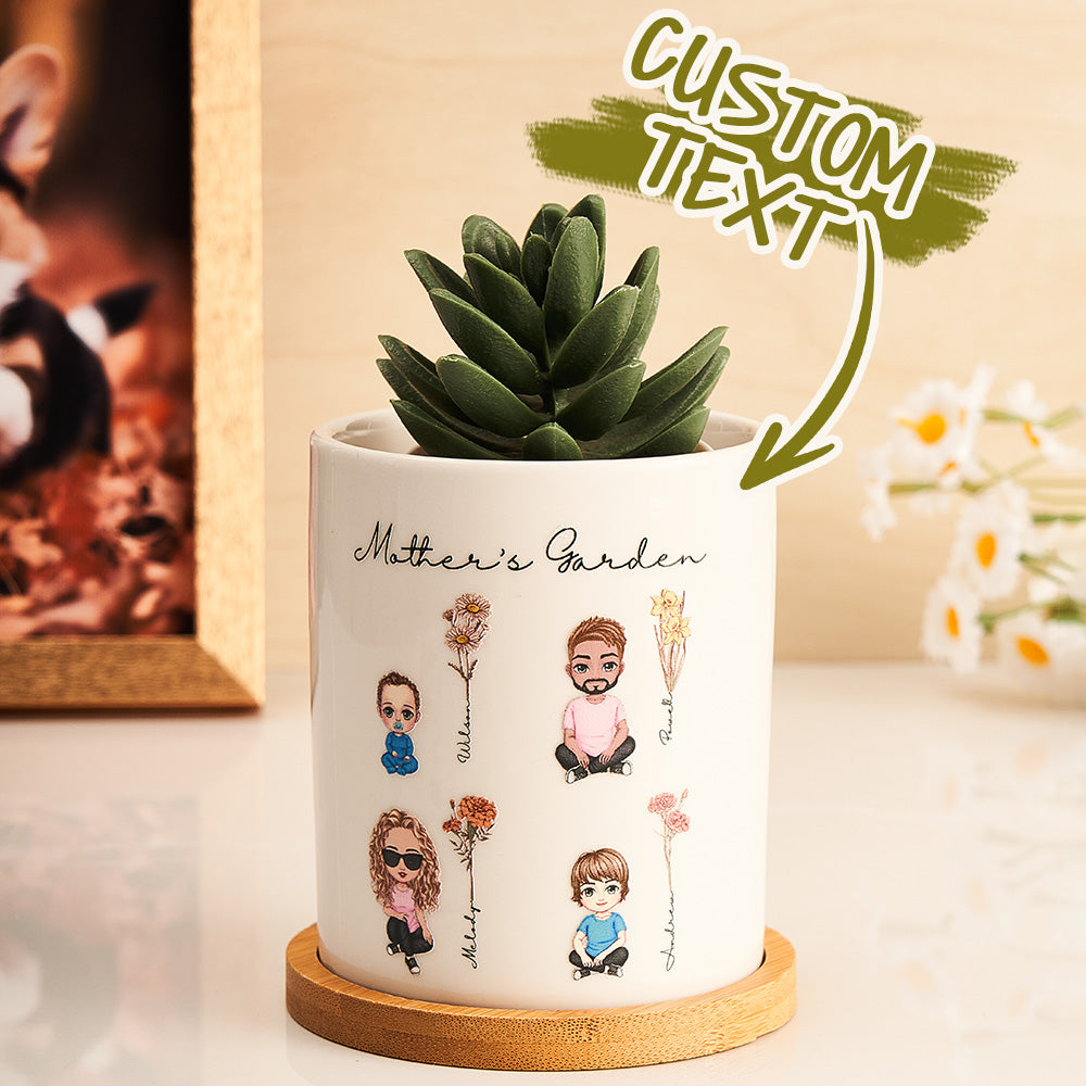Personalized Cartoon Figure Birth Flower Ceramic Plant Pot Gift for Grandma Mom - soufeelau
