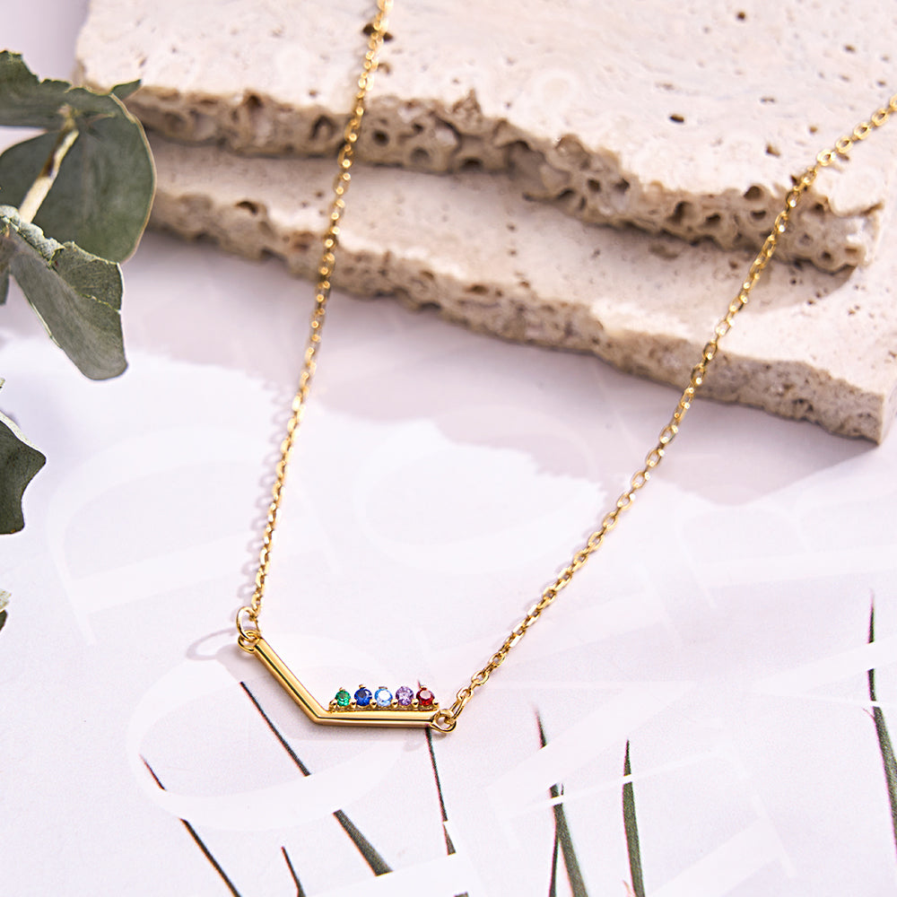 Personalized Birthstone Necklace V Shaped Necklace Anniversary Birthday Gift for Her - soufeelau