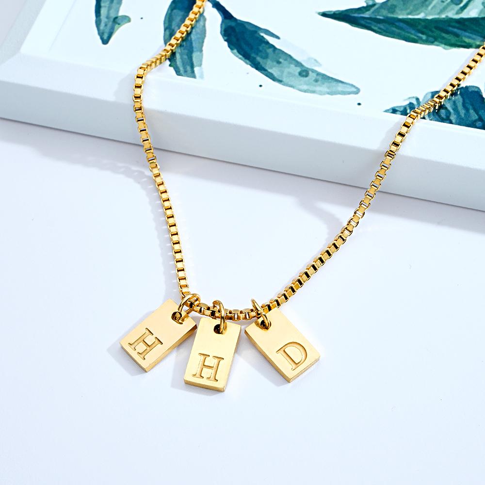 Custom Engraved Necklace Multiple Bar Initial Letter Charm Gifts - soufeelau