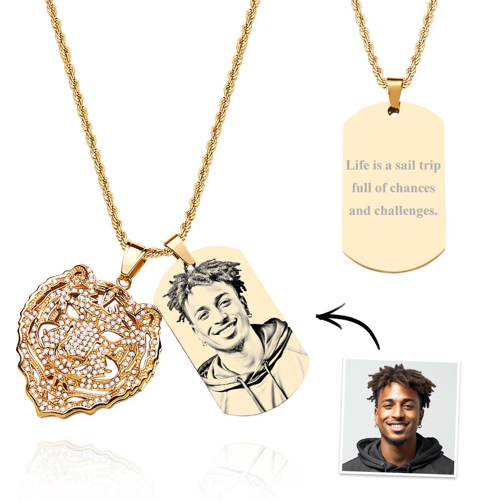 Custom Photo Tiger Hip Hop Necklace Personalized Engraved Trendy Pendant Jewelry For Him - soufeelau