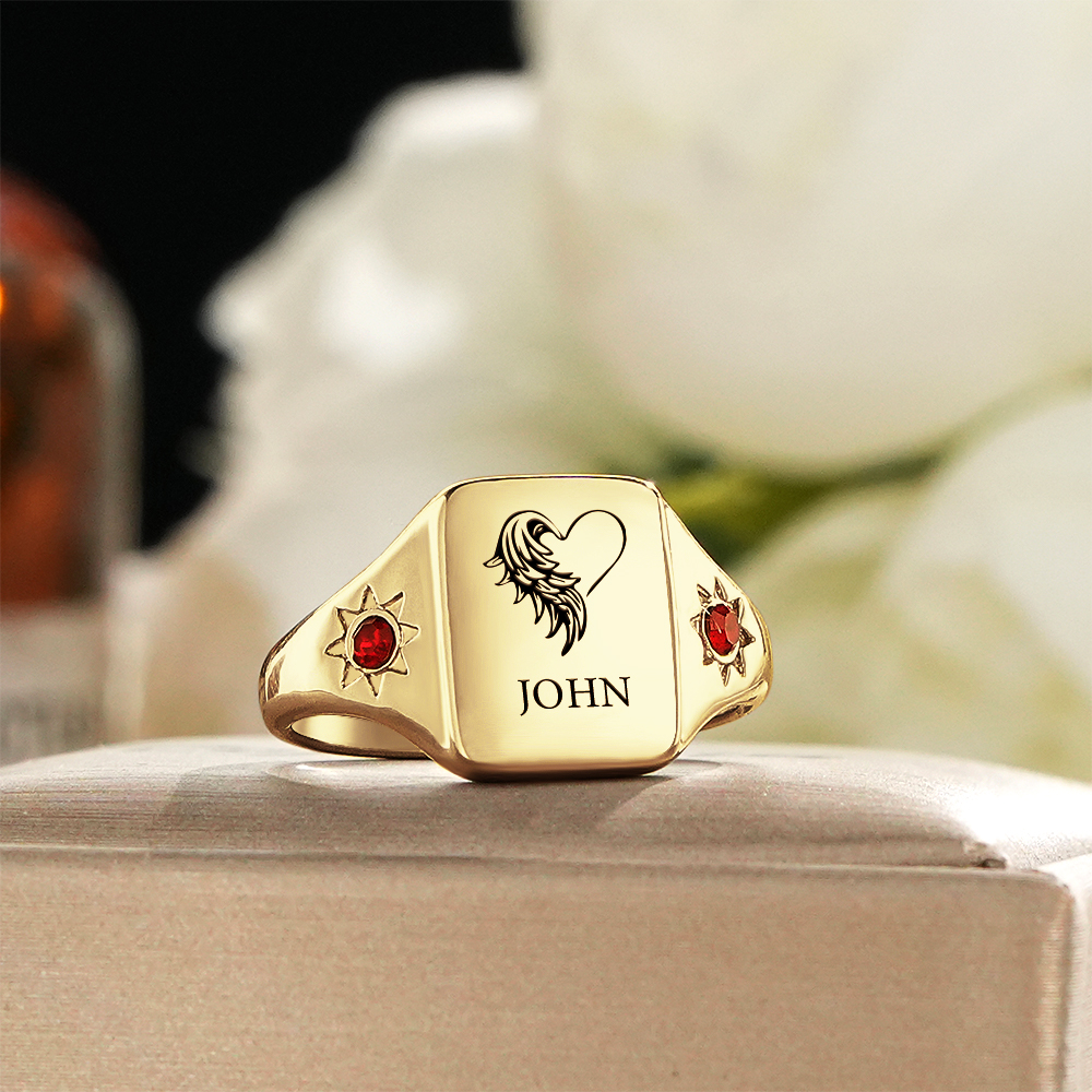 Custom Birthstone Name Ring Winged Heart Ring Personalized Jewelry Perfect Gift for Her Anniversary Gift