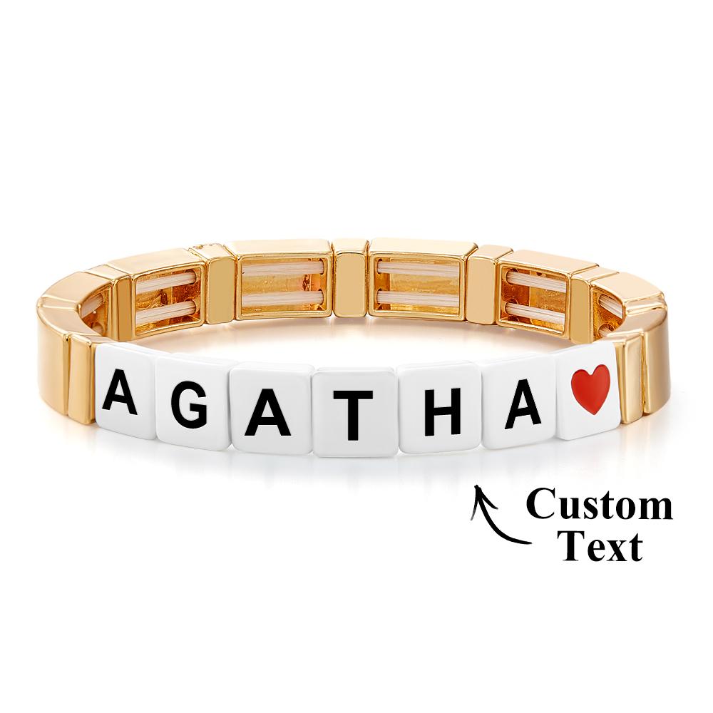 Custom Name Bead Bracelet Enamel Beaded Gold Color Bracelet Gift for Her - soufeelau