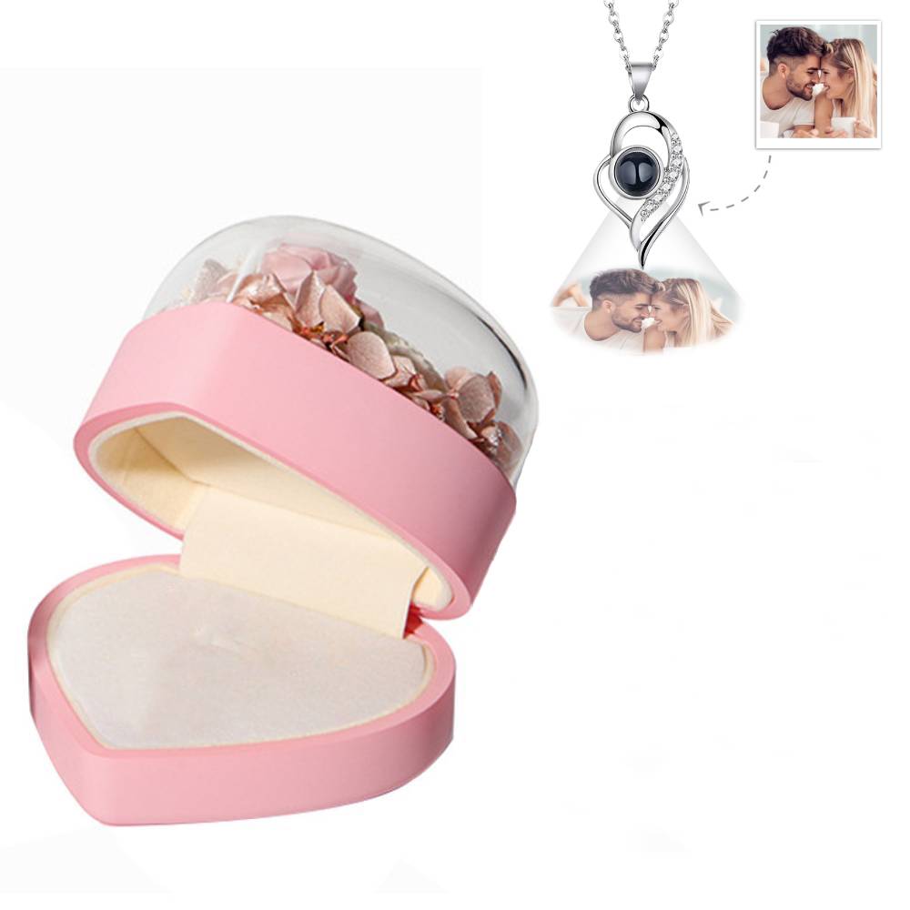 Personalized Rose Jewelry Box Heart Gift Box With Projection Necklace Valentine's Day Gift for Her - soufeelau