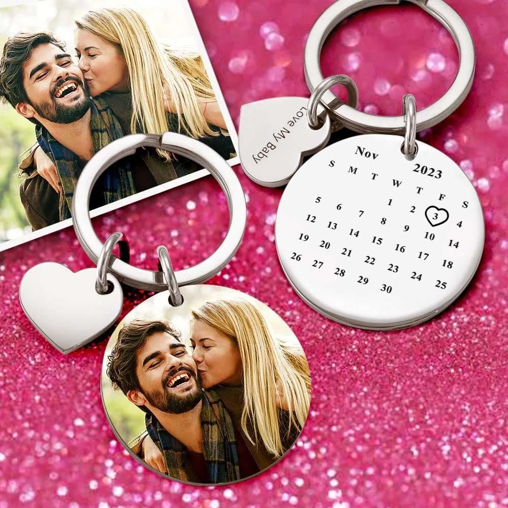 Custom Photo Keychain  personalised Engraved Calendar Keychain