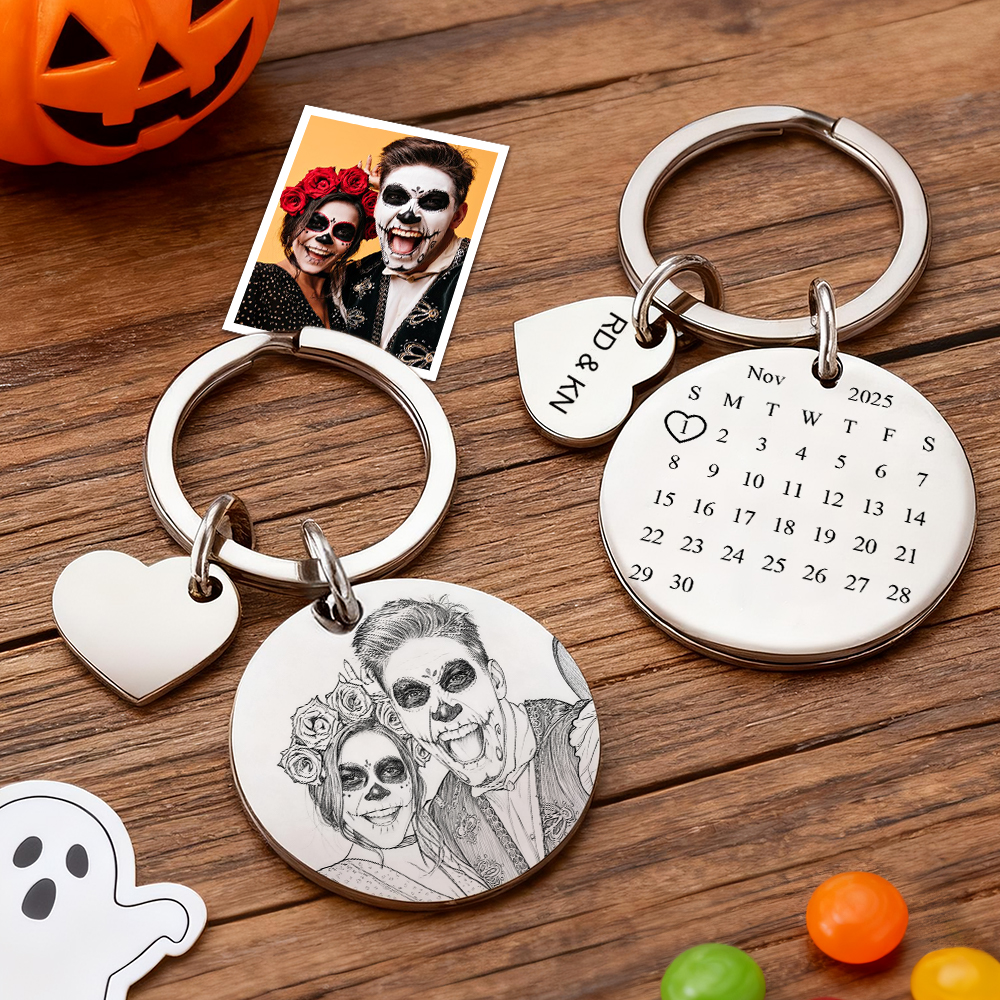 Personalized Calendar Keychain Significant Date Marker Gifts for Couples Halloween Gifts - soufeelau