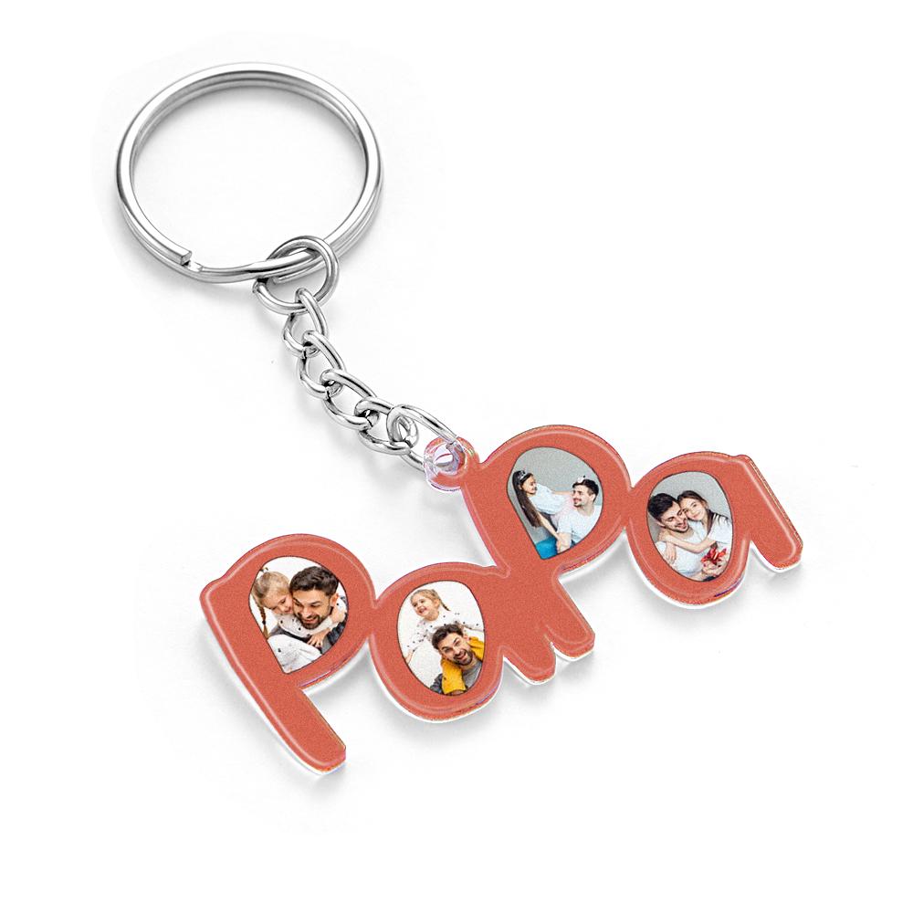 Personalized Papa Photo Keychain Fathers Day Gift for New Dad Four Photos Keychain Personalized Gift - soufeelau