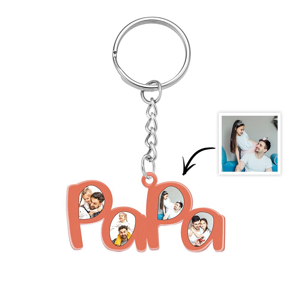 Personalized Papa Photo Keychain Fathers Day Gift for New Dad Four Photos Keychain Personalized Gift - soufeelau