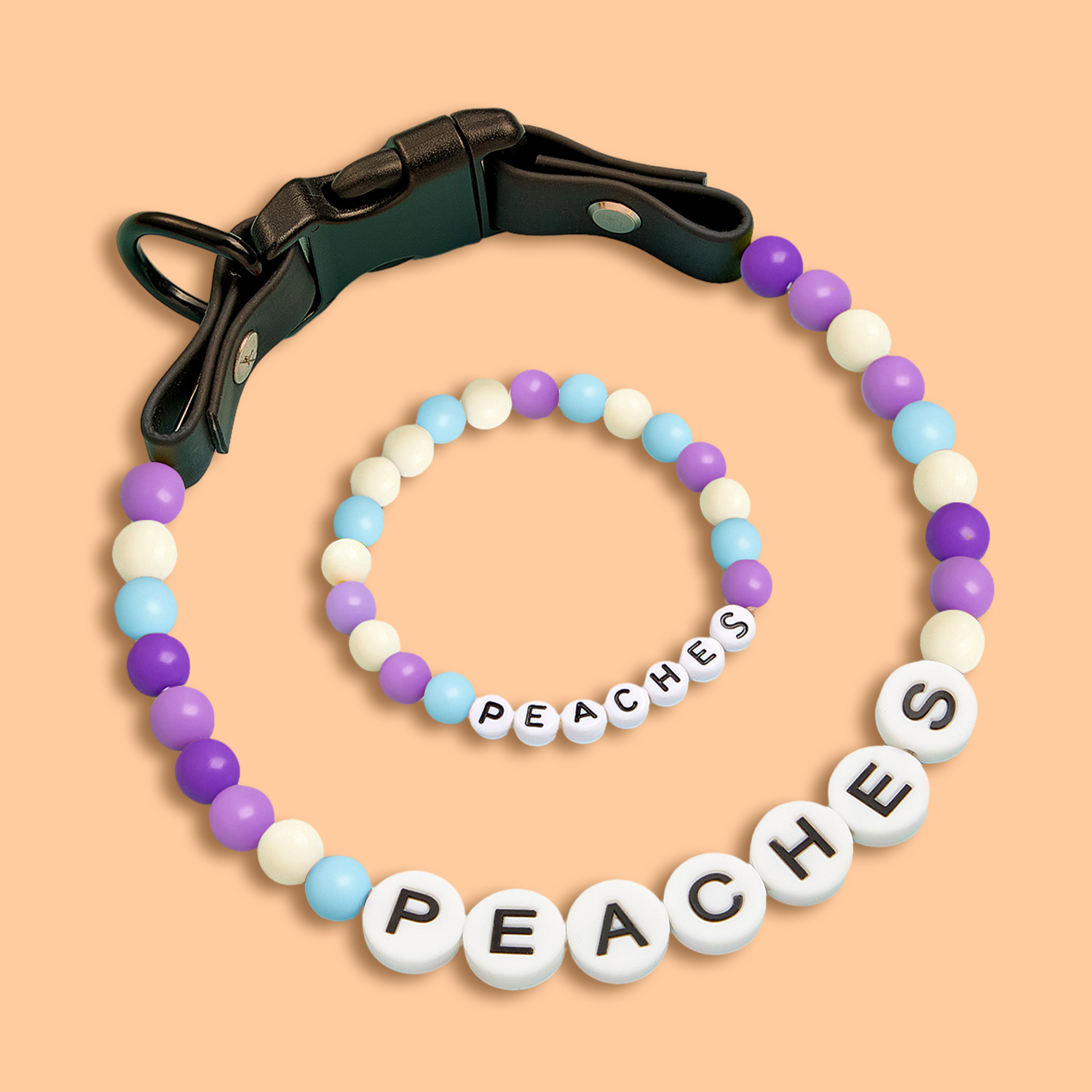 Personalized Beaded Pet Collar with Name - Includes Free Matching Bracelet