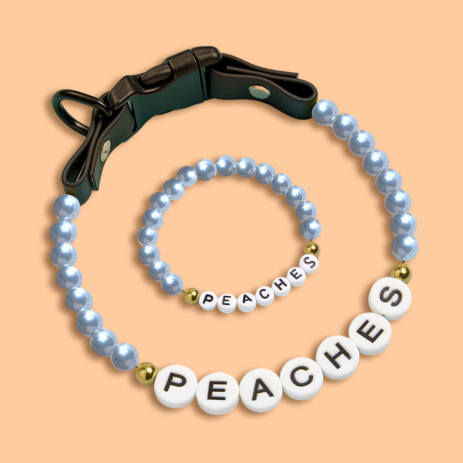 Personalized Name Beaded Pet Collar – Includes Free Matching Bracelet for Your Furry Friend