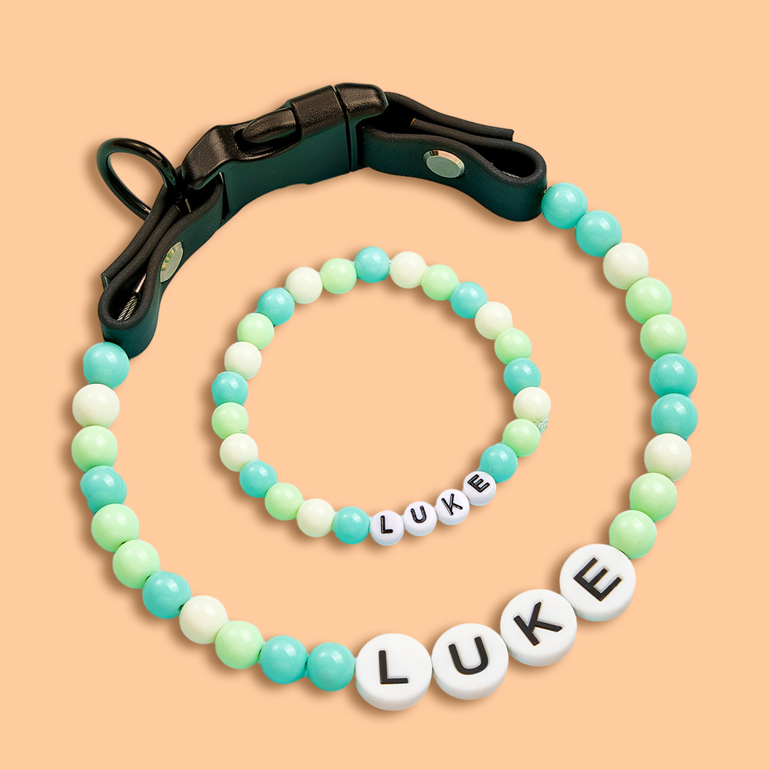 Personalized Name Beaded Pet Collar and Owner Bracelet Set – Custom Gift for Pet Lovers