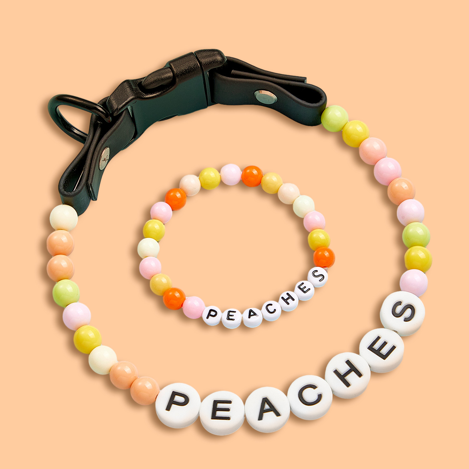 Personalized Name Beaded Pet Collar with Matching Owner Bracelet Set for Your Furry Friend