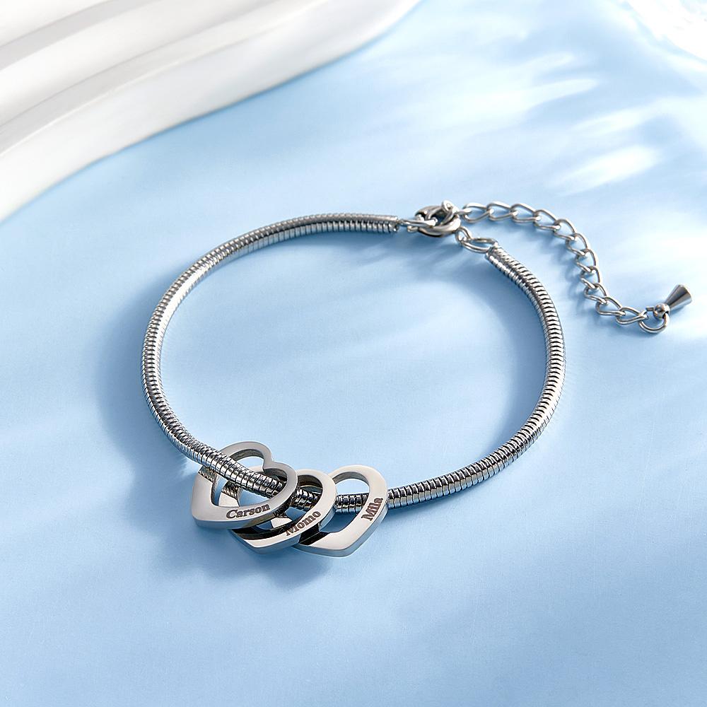 Custom Engraved Bracelet Custom Mom and Kids Name Heart Charms Gifts - soufeelau