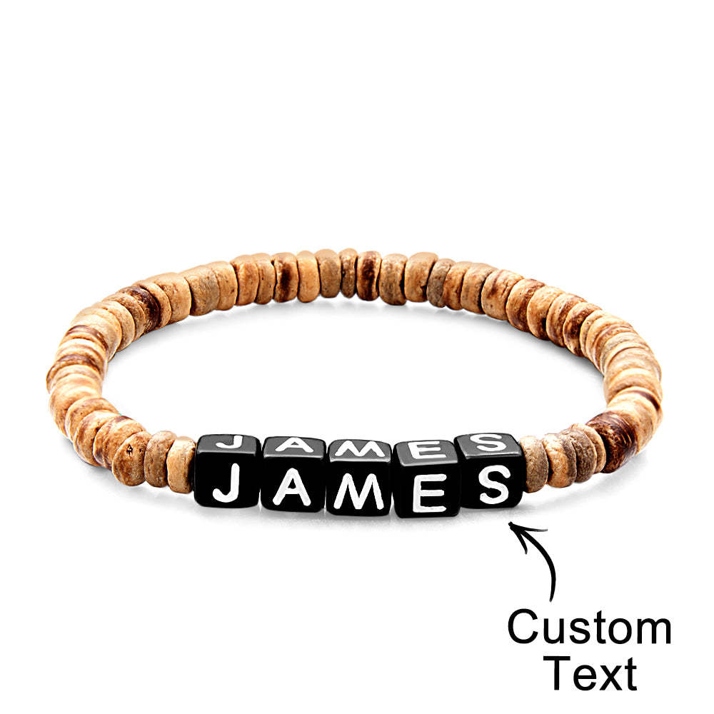 Personalized Wooden Beaded Bracelet with Name Retro Bracelet Gifts For Him - soufeelau