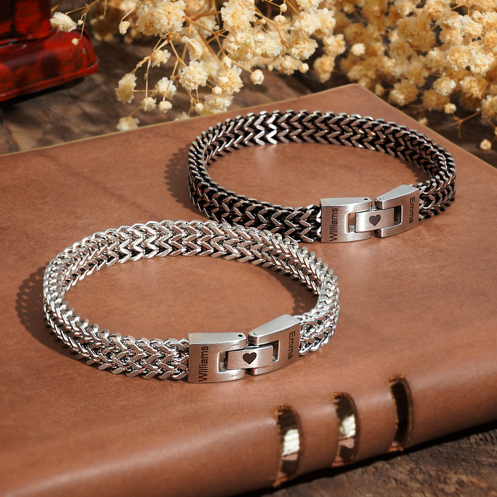 Personalized Men's Stainless Steel Interlocking Bracelet with Engraved Names Bracelet Gift for Him - soufeelau