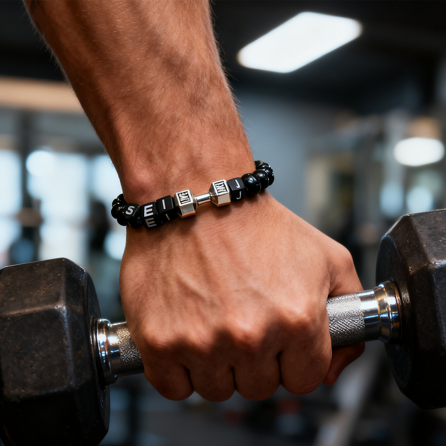 Custom Fitness Bracelet Dumbbell Bracelet Personalized Name Men's Bracelets - soufeelau