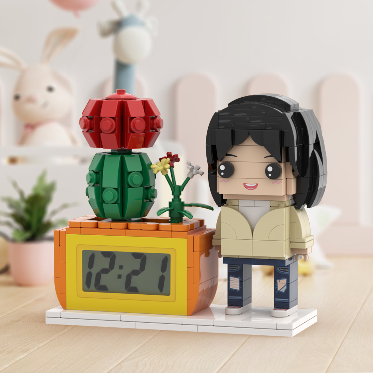 Gifts for Her Custom Brick Figures Clock Personalized Figures Potted Plant & Brick Clock - soufeelau