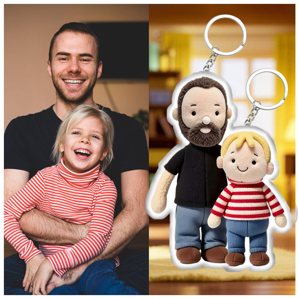 Personalized Photo Plush Doll Keychain Mini Me Plush Keychain Gift for Dad - soufeelau