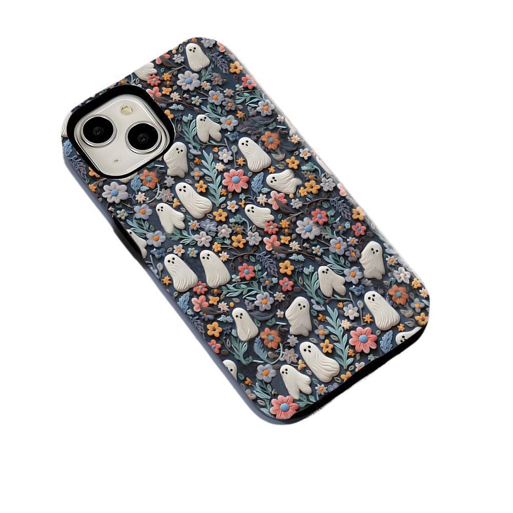 Ghosts And flowers Phone Case, 3D Spooky Ghosts Floral Phone Case, Ghost Hunting Phone Case - soufeelau