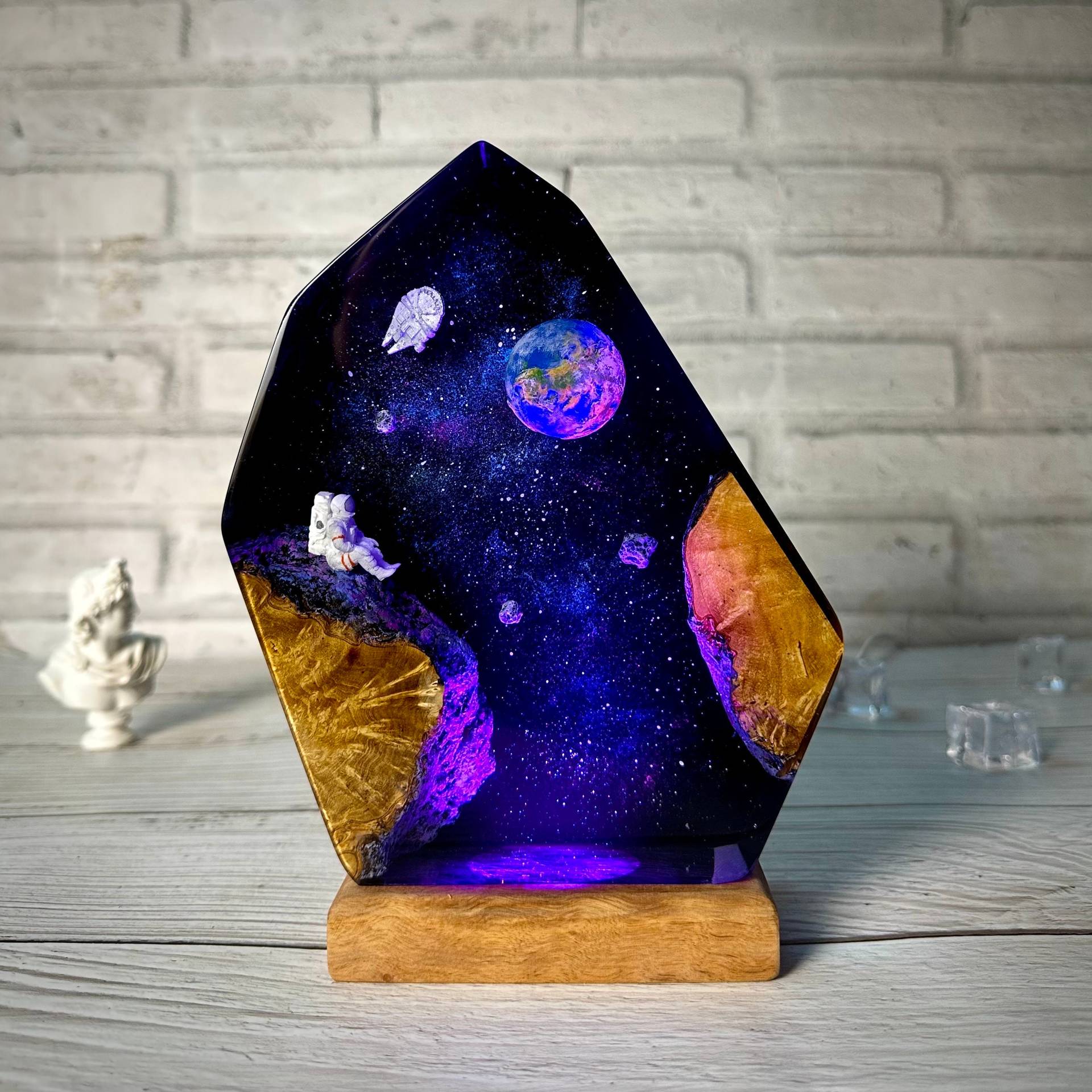 Interstellar Universe Space Night Light Resin Wood Space Galaxy Lamp Gift for Her - soufeelau