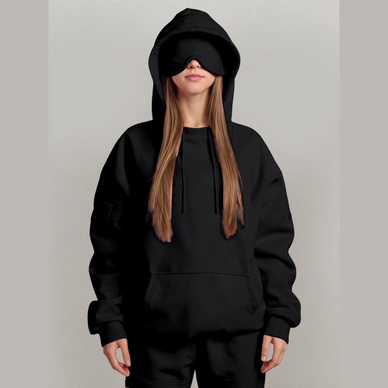 Multicolor Unisex Pullover Hoodie with Built-In Eye Mask,  Personalized Airmode Hoodie, Cozy Travel Sleep Mask Sweatshirt - soufeelau