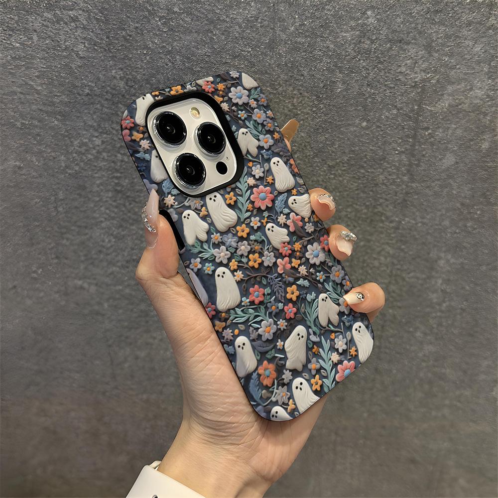 Ghosts And flowers Phone Case, 3D Spooky Ghosts Floral Phone Case, Ghost Hunting Phone Case - soufeelau