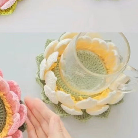 Knitted Lotus Coasters Hand-Woven Flower Crochet Material Kit Decoration Gift For Her - soufeelau