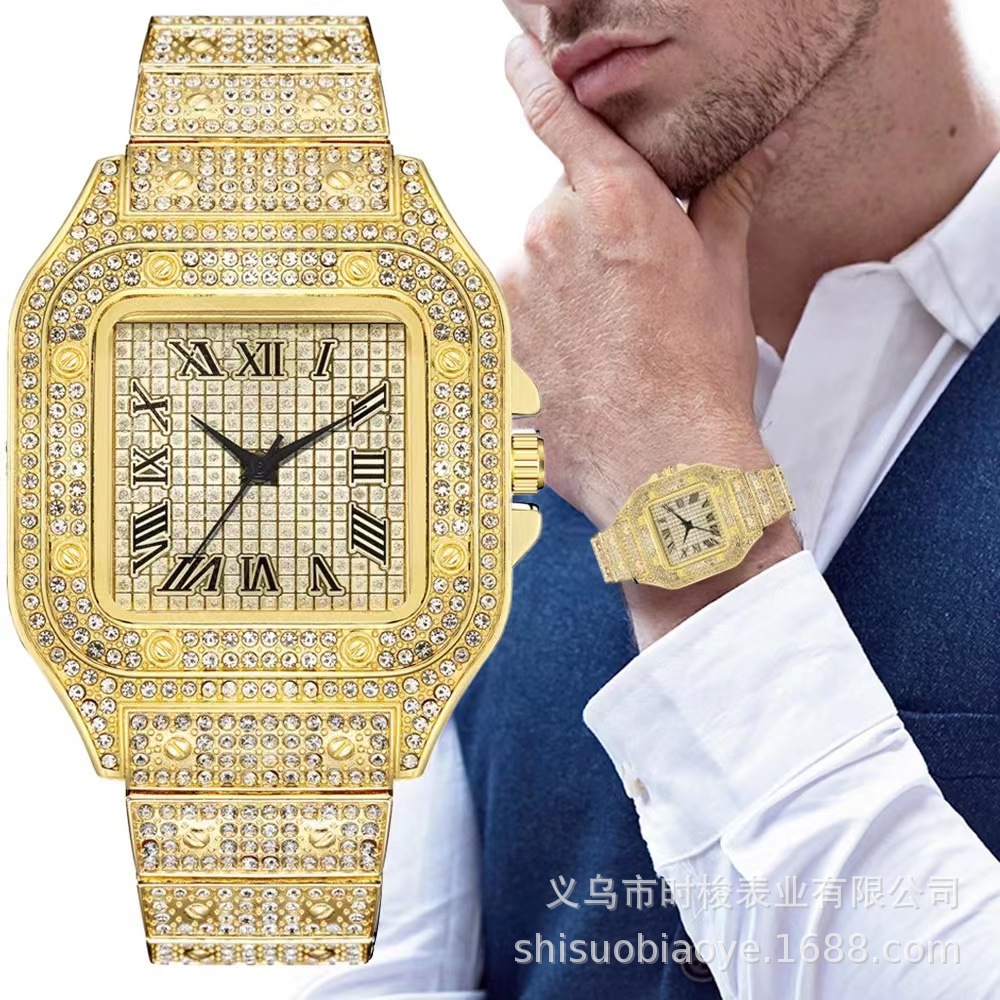 Iced Out Watch Rhinestone Watch Set Watch + Bracelet + Necklace Gift for Him - soufeelau