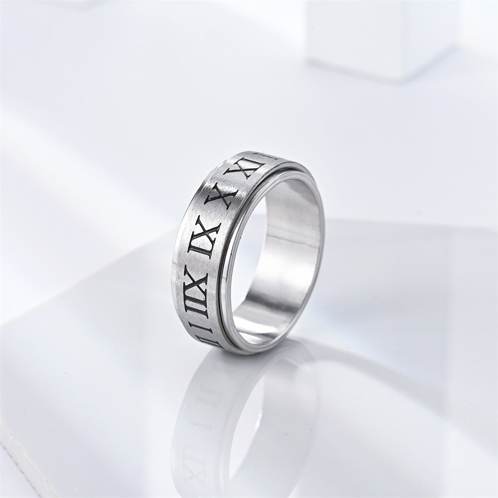 Fidget Anti-anxiety Ring Roman Numerals Open Adjustable Spinner Ring Jewelry Gifts for Him - soufeelau