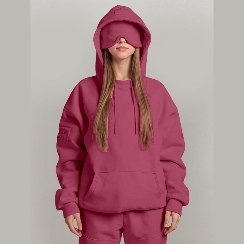 Unisex Pullover Hoodie with Built-In Eye Mask Cozy Fall Winter Travel Sleep Mask Sweatshirt - soufeelau