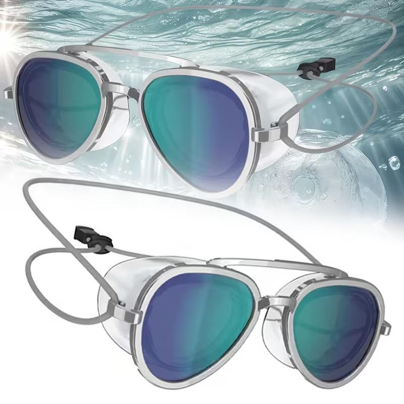 Adult Aviator Style Mirrored Swim Goggles Anti-Fog Wide View Swimming Goggles UV Protection Leak-Proof Swim Glasses for Men & Women - soufeelau