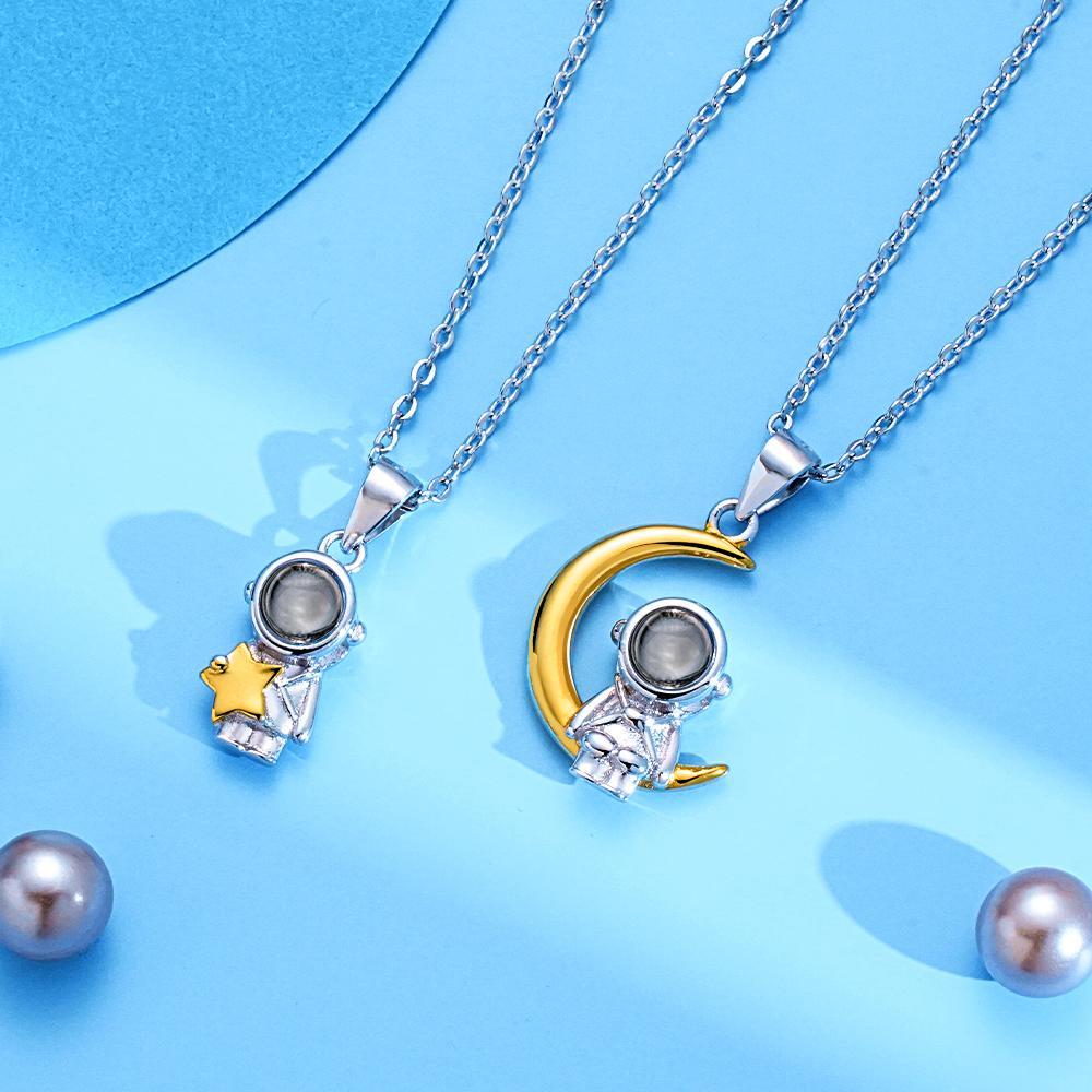 Custom Projection Necklace Astronaut Space Moon Star Couple Gifts - soufeelau