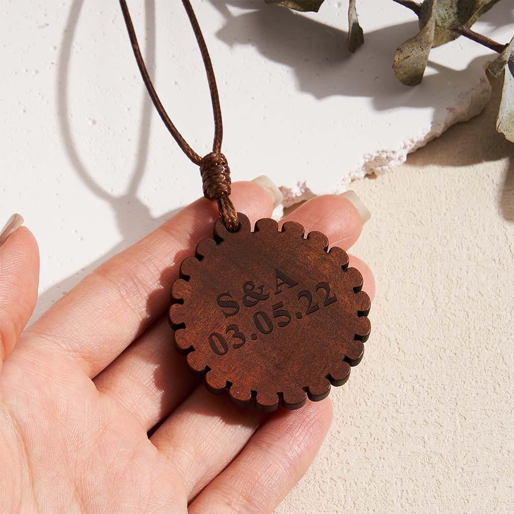 Custom Photo Wooden Pendant Necklace Valentine's Gifts for Her Personalized Engraved Name Necklace - soufeelau