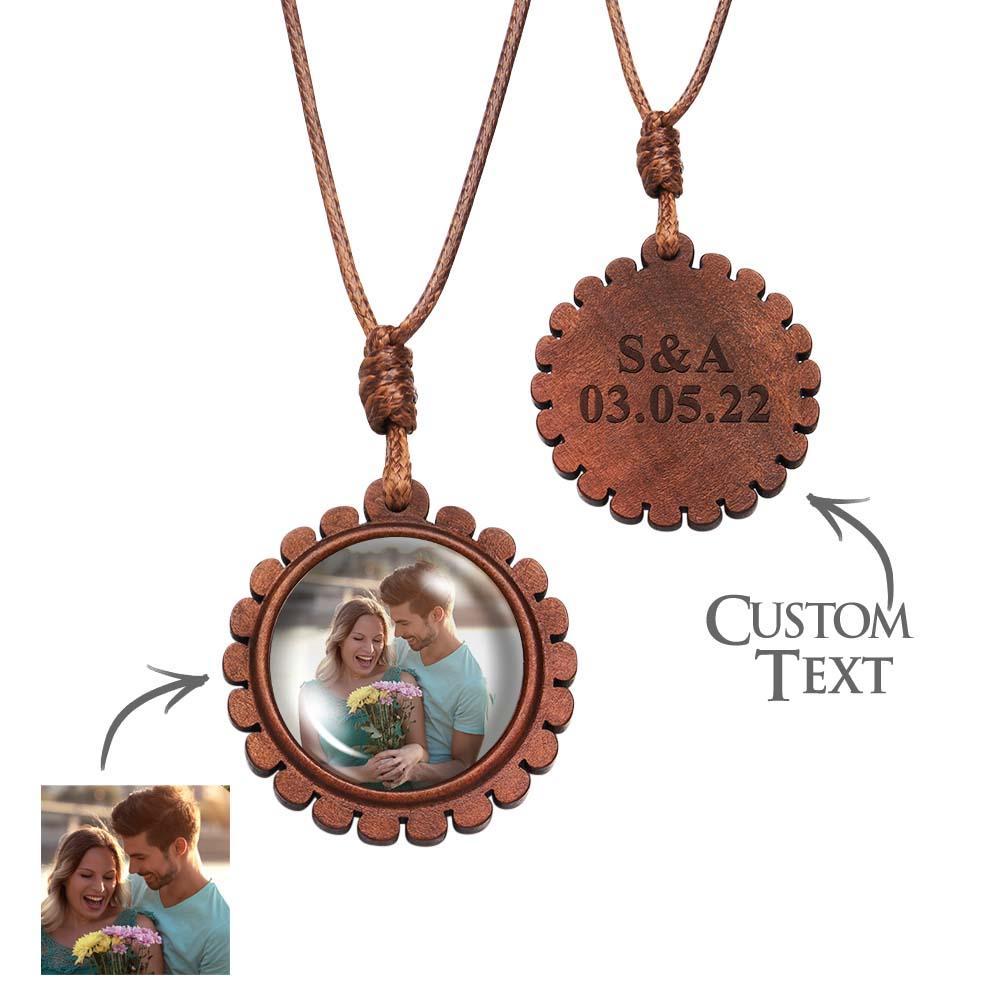 Custom Photo Wooden Pendant Necklace Valentine's Gifts for Her Personalized Engraved Name Necklace - soufeelau