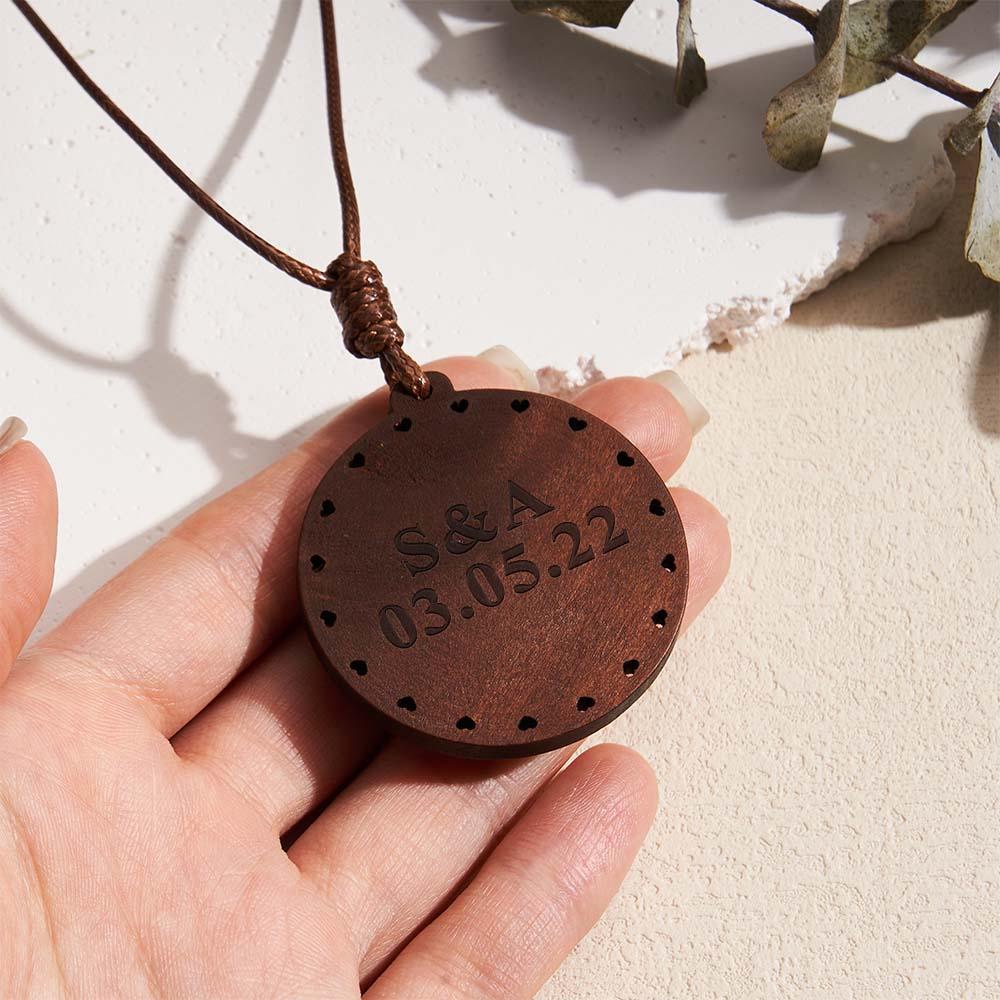 Custom Photo Wooden Pendant Necklace Valentine's Gifts for Her Personalized Engraved Name Necklace - soufeelau