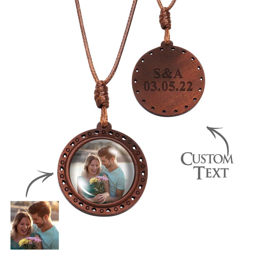 Custom Photo Wooden Pendant Necklace Valentine's Gifts for Her Personalized Engraved Name Necklace - soufeelau