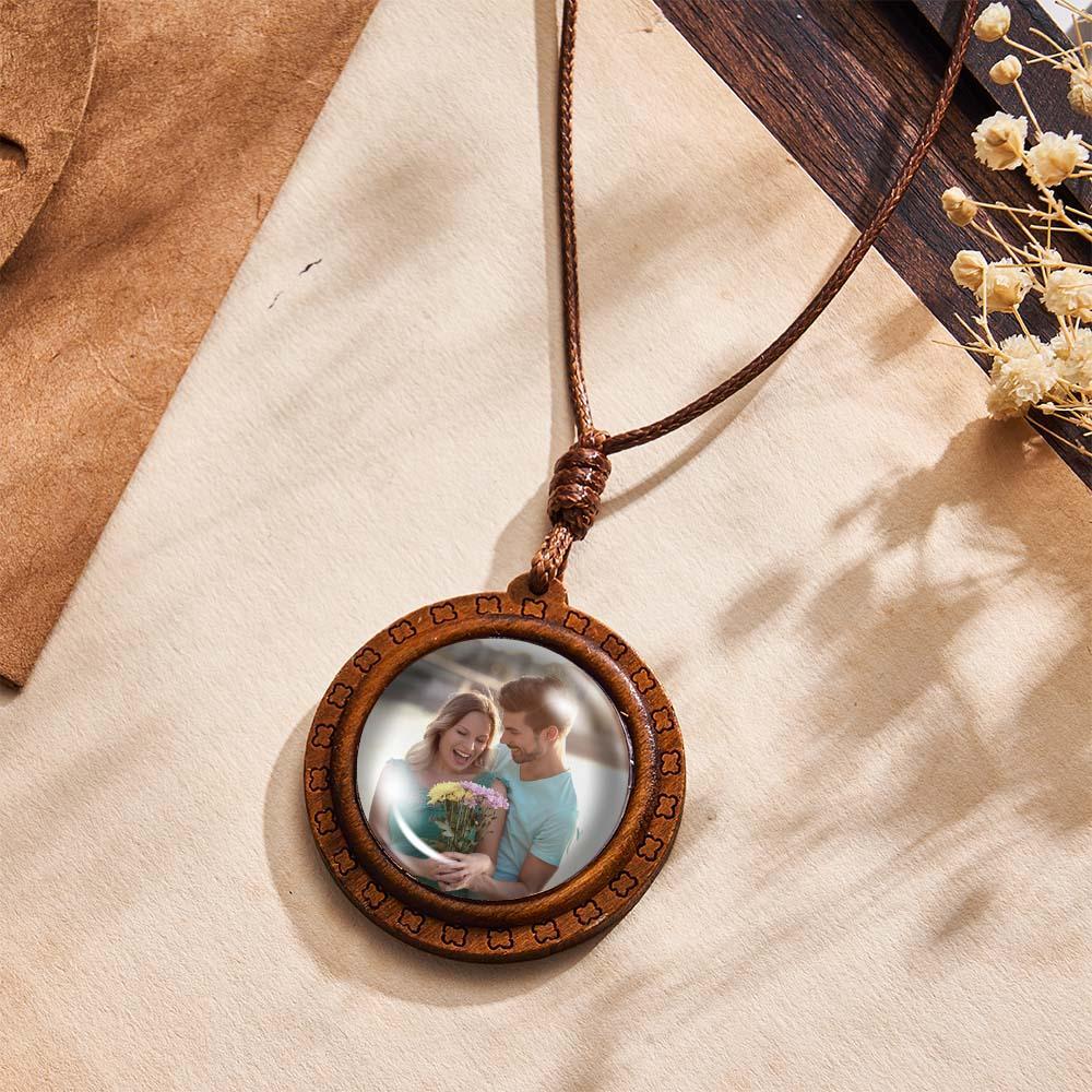 Custom Photo Wooden Pendant Necklace Valentine's Gifts for Her Personalized Engraved Name Necklace - soufeelau