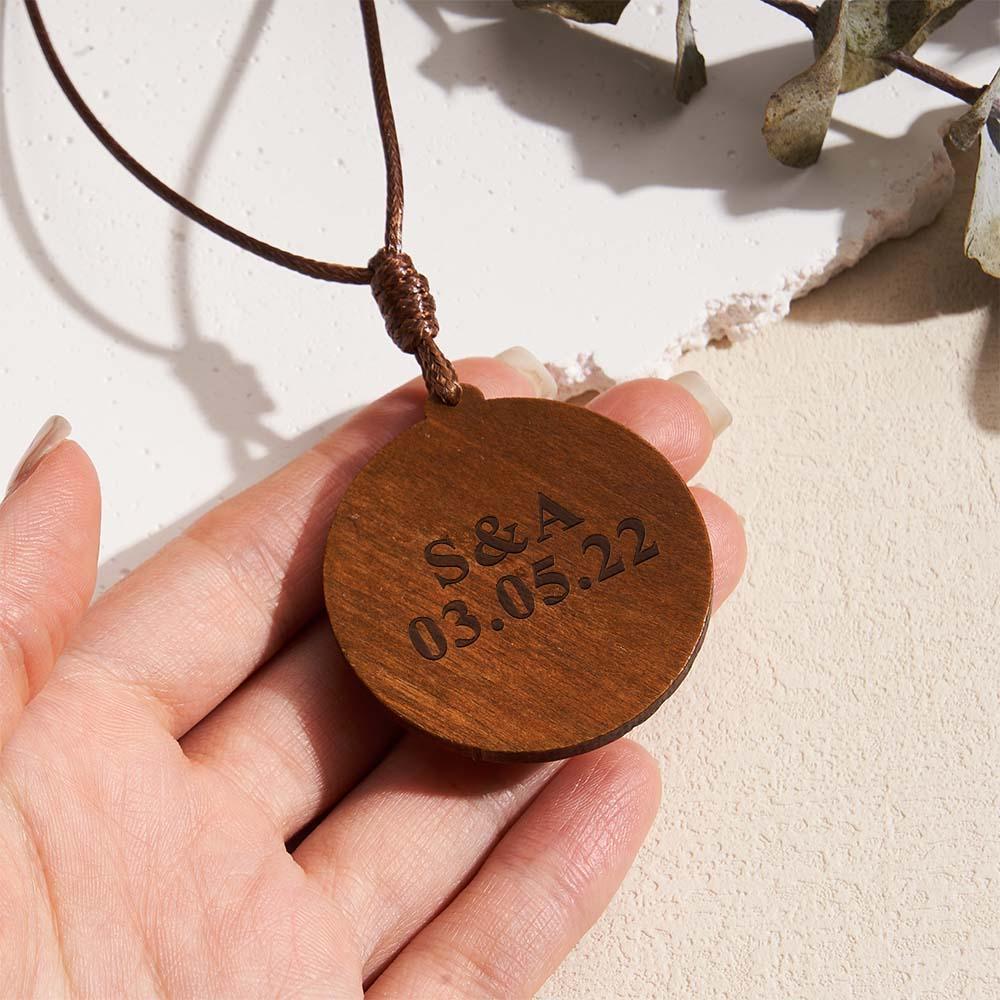 Custom Photo Wooden Pendant Necklace Valentine's Gifts for Her Personalized Engraved Name Necklace - soufeelau