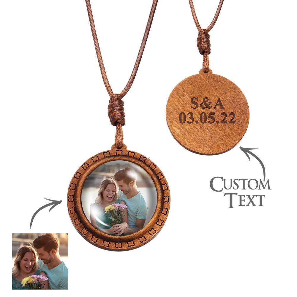 Custom Photo Wooden Pendant Necklace Valentine's Gifts for Her Personalized Engraved Name Necklace - soufeelau