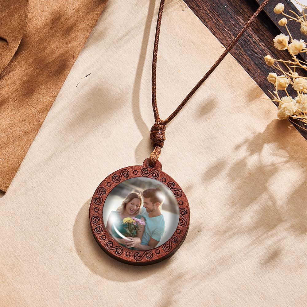 Custom Photo Wooden Pendant Necklace Valentine's Gifts for Her Personalized Engraved Name Necklace - soufeelau