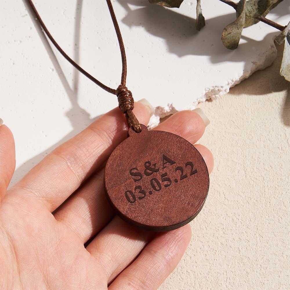 Custom Photo Wooden Pendant Necklace Valentine's Gifts for Her Personalized Engraved Name Necklace - soufeelau