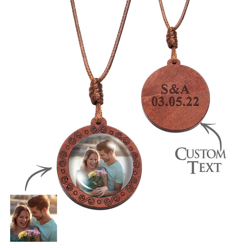 Custom Photo Wooden Pendant Necklace Valentine's Gifts for Her Personalized Engraved Name Necklace - soufeelau