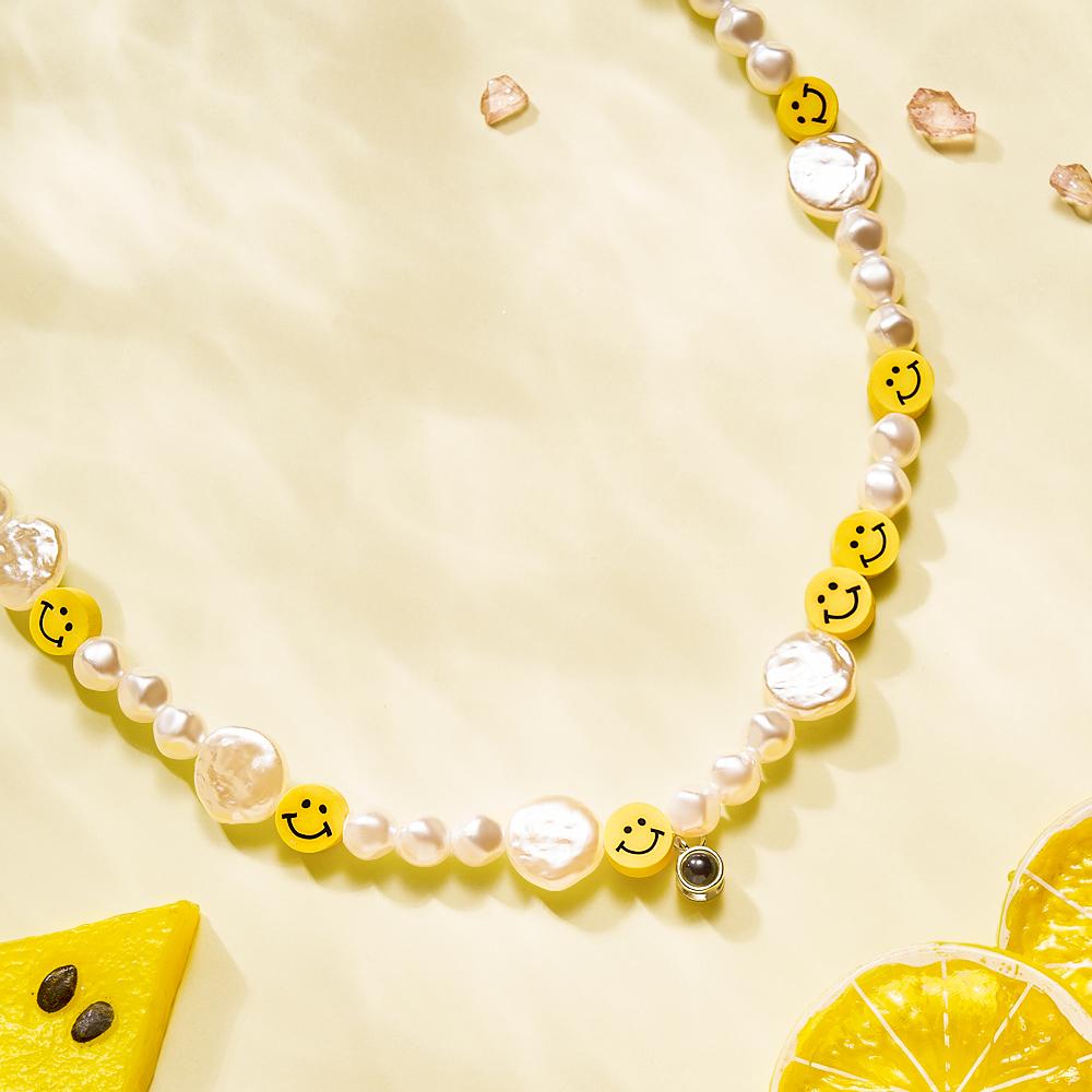 Custom Projection Necklace Smile Face Pearl Irregular Summer Y2K Collar Gift - soufeelau