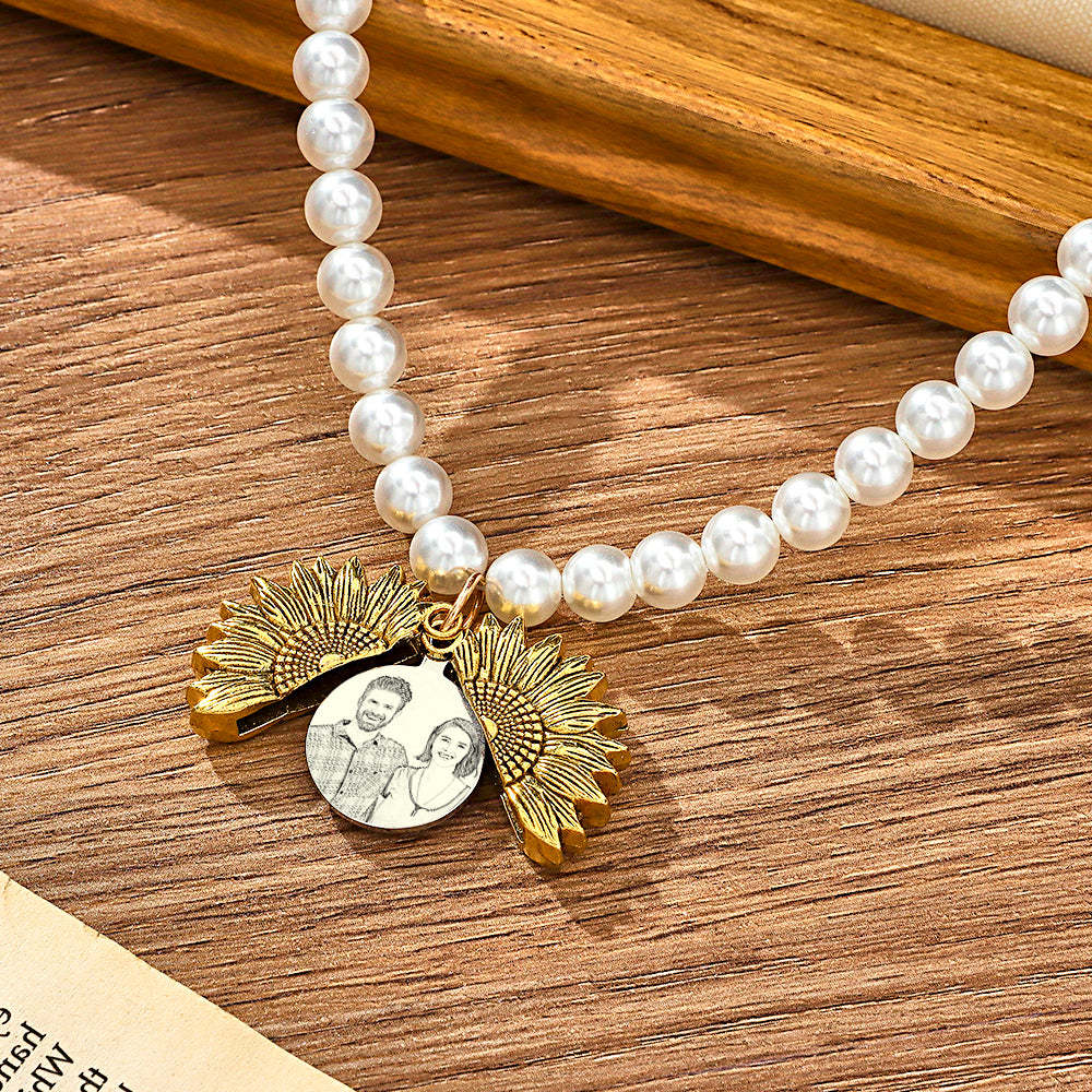 Custom Photo Necklace Vintage Flower Pearl Love Gift - soufeelau