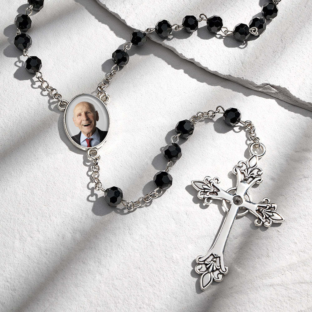 Custom Rosary Beads Cross Necklace Personalized Gothic Cross Necklace with Photo - soufeelau