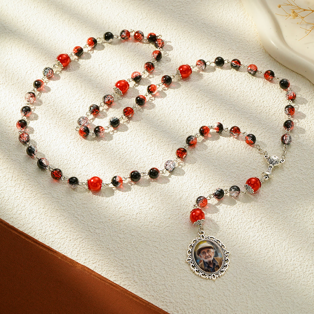 Custom Rosary Beads Cross Necklace Personalized Acrylic Explosion Beads Long Style Necklace with Photo - soufeelau