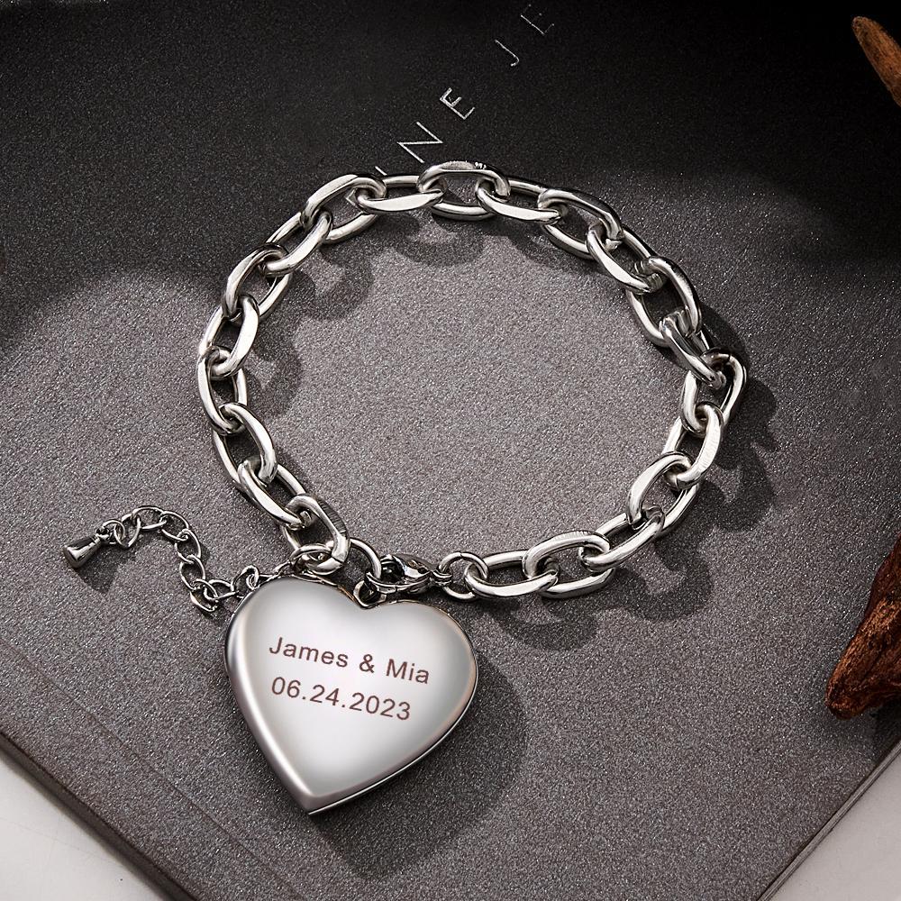 Personalized Heart Locket Bracelet Custom Vintage Adjustable Link Bracelet Gifts For Men - soufeelau