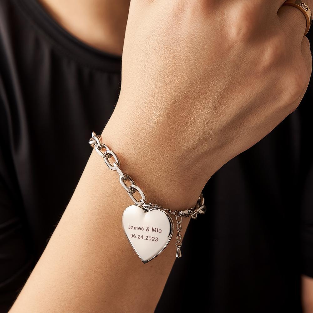 Personalized Heart Locket Bracelet Custom Vintage Adjustable Link Bracelet Gifts For Men - soufeelau