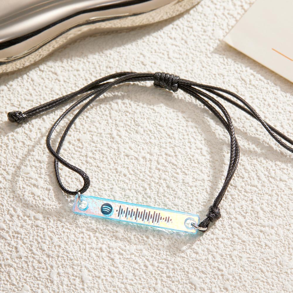 Scannable Spotify Code Transparent Gradient Color Bracelet Personalized Music Laser Colorful Acrylic Plaque Adjustable Bracelet Gift For Him - soufeelau