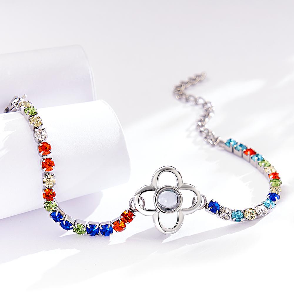 Custom Photo Projection Bracelet Fashionable All Diamonds Four Leaf Clover Charm Bracelet Gifts For Her - soufeelau