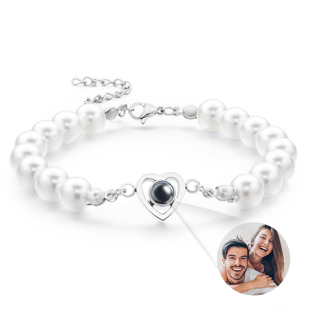 Custom Projection Bracelet Heart Pearl Gift for Her - soufeelau